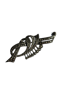 1930s Art Deco Marcasite Stamped Silver Brooch