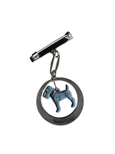 Load image into Gallery viewer, 1930s Art Deco Celluloid and Silver Tone Dangly Dog Brooch
