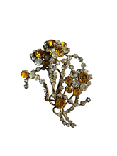 Load image into Gallery viewer, 1930s Huge Orange and Clear Glass Flower Brooch
