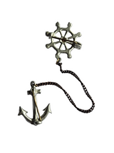 Load image into Gallery viewer, 1930s Deco Ships Wheel And Anchor Nautical Chatelaine Brooch
