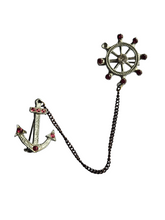 Load image into Gallery viewer, 1930s Deco Ships Wheel And Anchor Nautical Chatelaine Brooch
