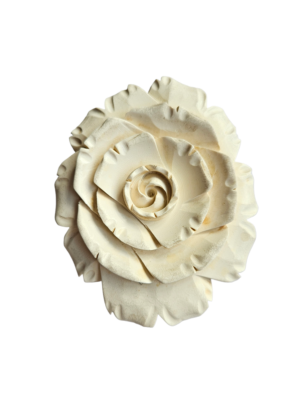 1940s HUGE Cream Carved Galalith Flower Brooch