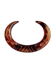 1940s Large Carved Inky Root Beer Bakelite Brooch