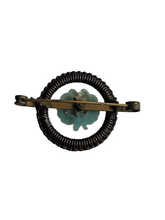 Load image into Gallery viewer, 1940s Black and Duck Egg Blue Make Do and Mend Wirework Brooch
