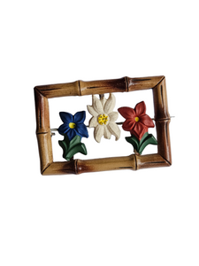 1940s Red, White and Blue Alpine Flower Oblong Brooch