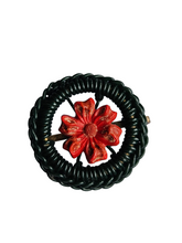 Load image into Gallery viewer, 1940s Dark Green and Red Flower Wirework Make Do and Mend Brooch
