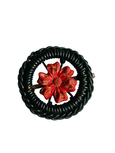 1940s Dark Green and Red Flower Wirework Make Do and Mend Brooch