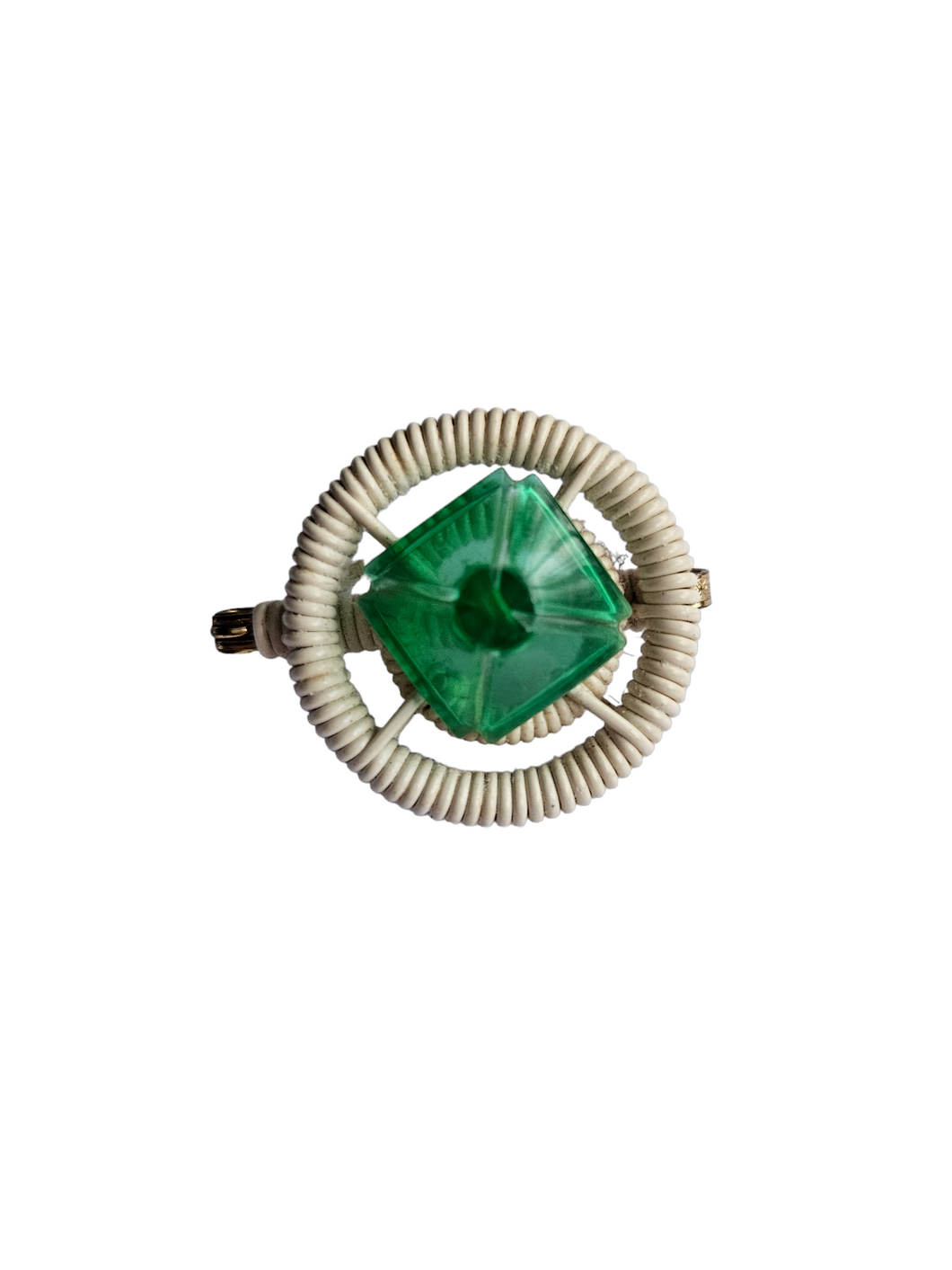 1940s Green and White Make Do and Mend Wirework Brooch