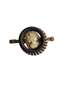 1940s Black, Brown and Cream Make Do and Mend Cameo Wirework Brooch
