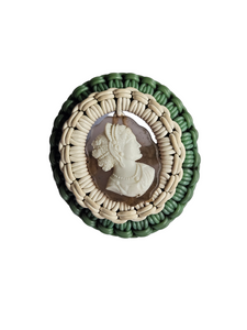 1940s Green and Off White Cameo Make Do and Mend Wirework Brooch
