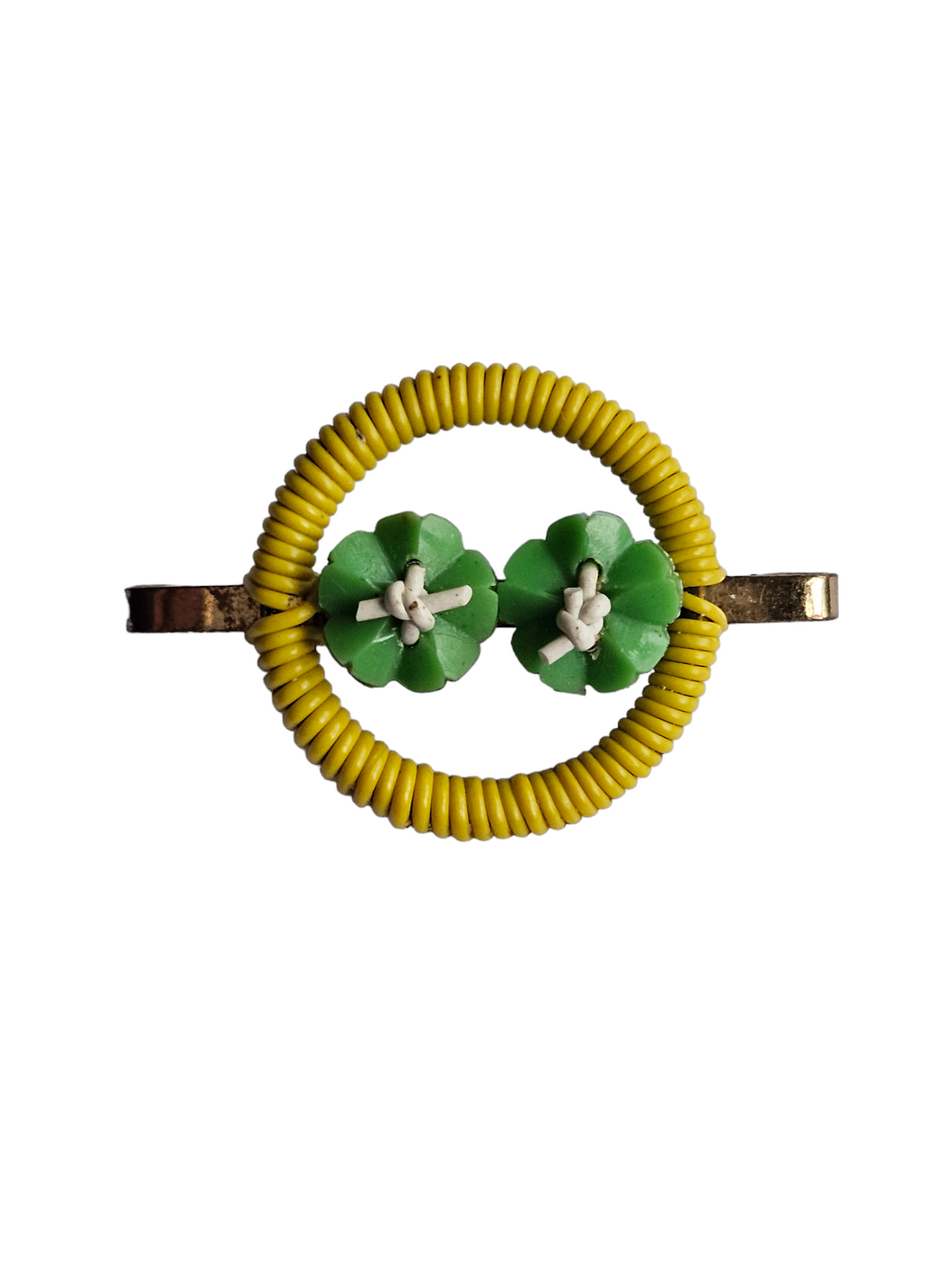 1940s Green and Yellow Make Do and Mend Wirework Brooch