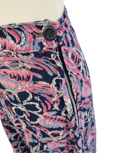 1940s Pink, Pale Blue, White and Navy Blue Butterfly Print Skirt