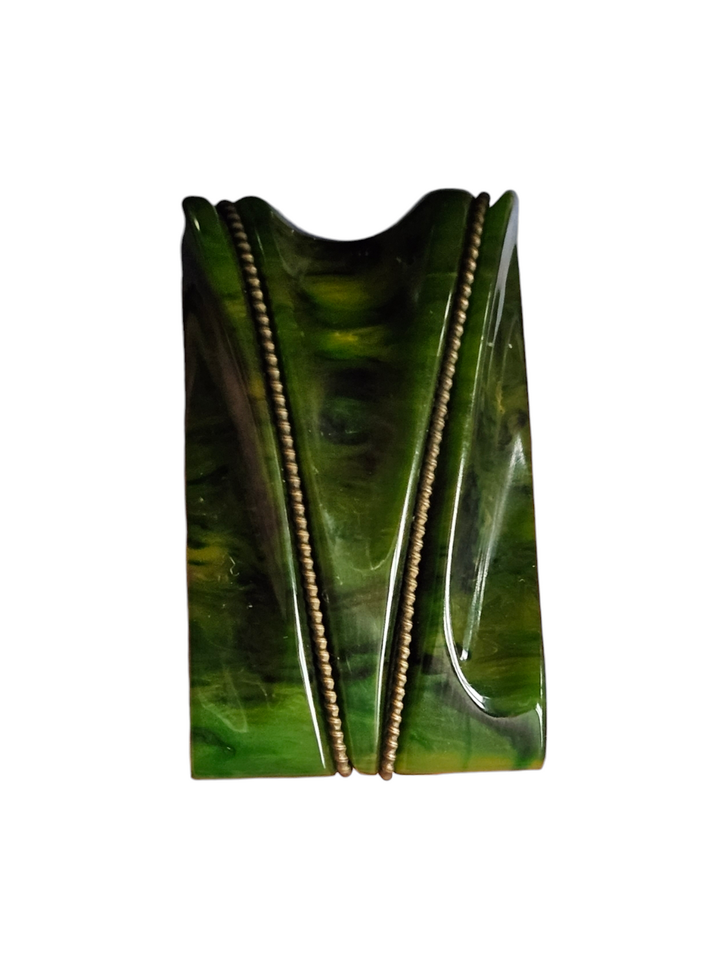 1940s Chunky Green Bakelite and Metal Dress Clip