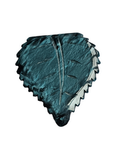 Load image into Gallery viewer, 1930s/1940s Carved Galalith Petroleum Blue Leaf Dress Clip
