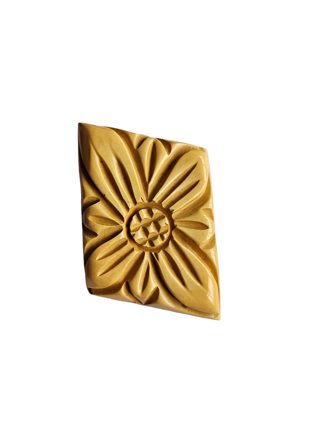 1940s Dark Cream Carved Bakelite Flower Dress Clip