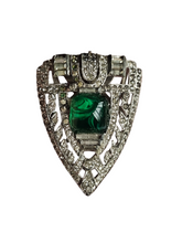 Load image into Gallery viewer, 1930s Deco Green Glass Sparkly Diamante Dress Clip
