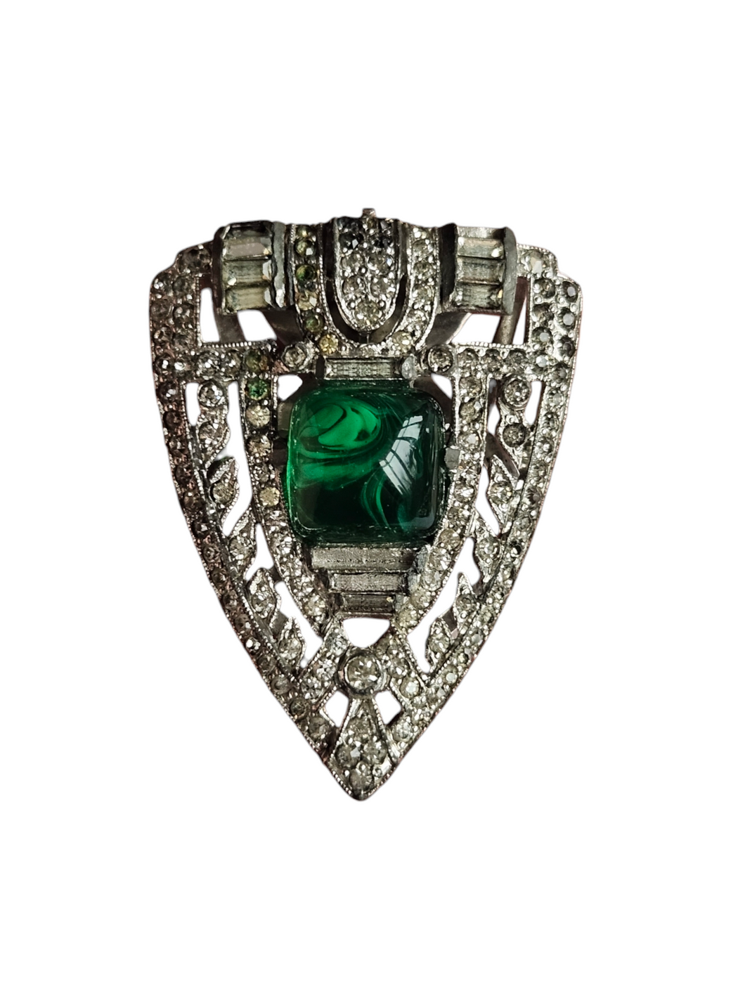 1930s Deco Green Glass Sparkly Diamante Dress Clip