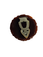 Load image into Gallery viewer, 1940s Chocolate Brown Carved Bakelite Flower Dress Clip
