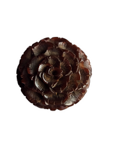 Load image into Gallery viewer, 1940s Chocolate Brown Carved Bakelite Flower Dress Clip

