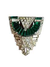 Load image into Gallery viewer, 1930s Art Deco Green Glass Dress Clip
