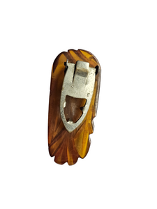 1940s Green/Orange Chunky Carved Bakelkte Dress Clip