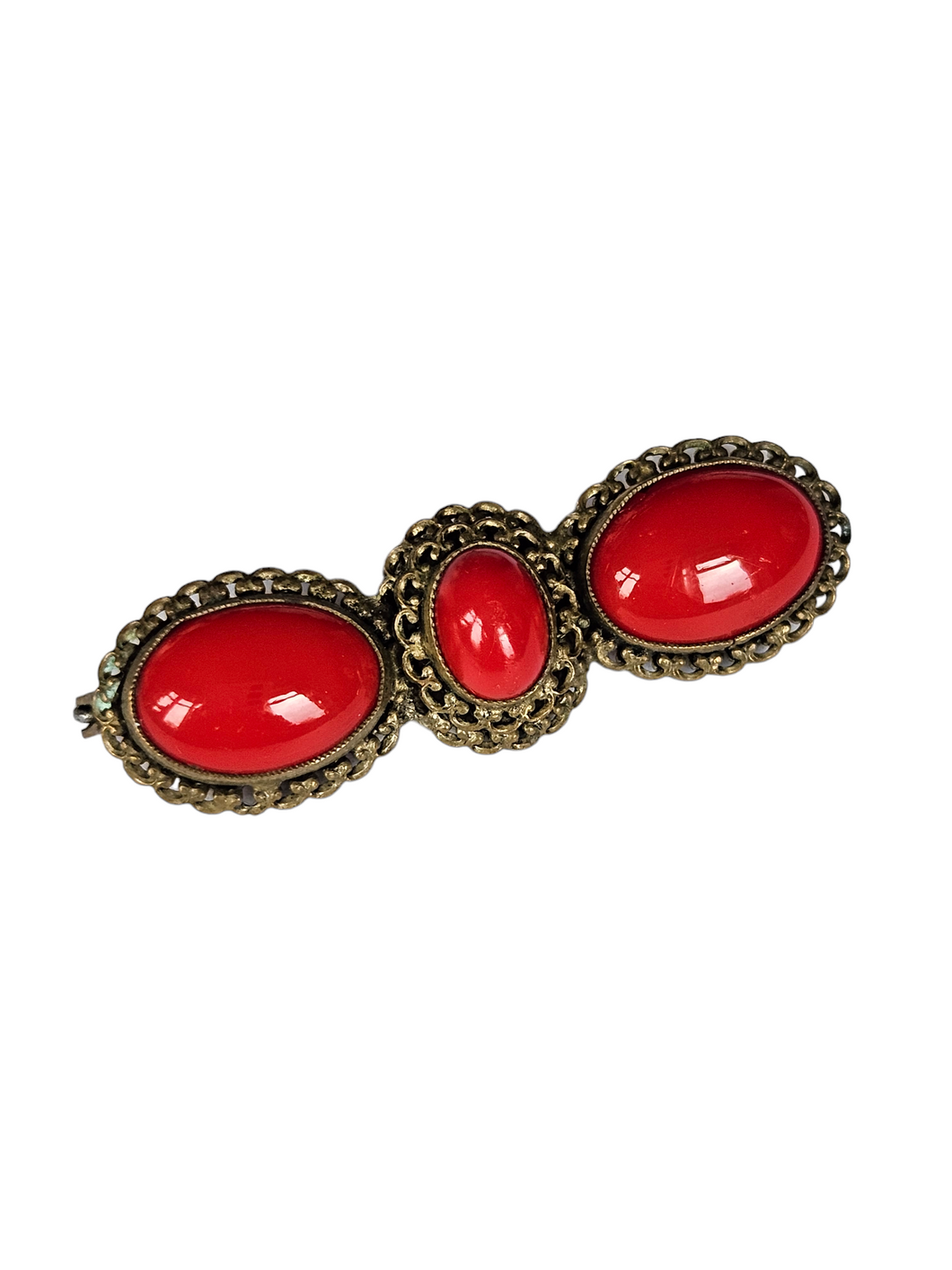 1930s Czech Red Glass Bar Brooch