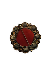 1930s Czech Red Glass and Metal Brooch