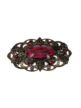 Load image into Gallery viewer, 1930s Czech Red/Pink Glass Filigree Brooch

