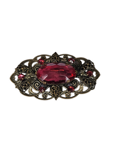 1930s Czech Red/Pink Glass Filigree Brooch