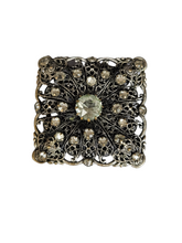 Load image into Gallery viewer, 1930s Czech Silver Tone Filigree Clear Glass Brooch

