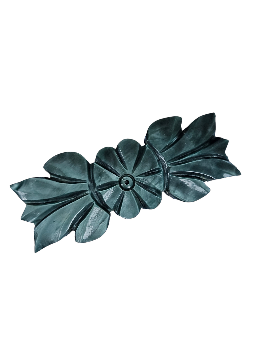 1940s Dusky Blue Carved Marbled Galalith Flower Brooch