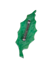 Load image into Gallery viewer, 1930s Art Deco Carved Green Leaf Galalith Brooch
