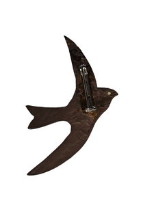 1940s Marbled Brown Galalith Bird Brooch