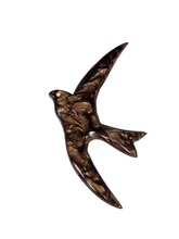 Load image into Gallery viewer, 1940s Marbled Brown Galalith Bird Brooch
