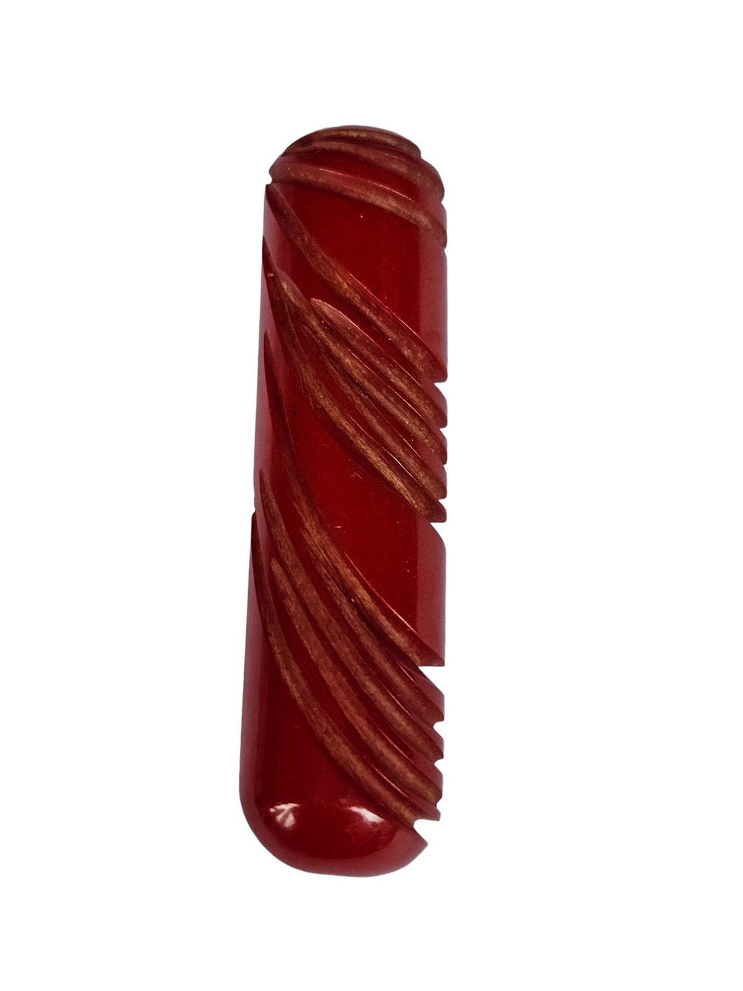 1940s Carved Red Bakelite Bar Brooch