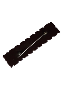 1940s Chocolate Brown Carved Bakelite Bar Brooch