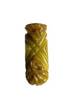 Load image into Gallery viewer, 1940s Olive Green Carved Bakelite Dress Clip
