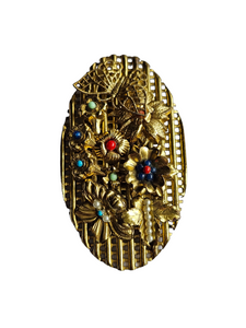 1930s Art Deco Gold Tone Filigree Multicoloured Butterfly Dress Clip