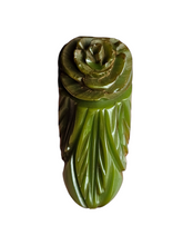 Load image into Gallery viewer, 1940s Chunky Green Carved Bakelite Rose Dress Clip
