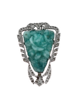 Load image into Gallery viewer, 1930s Art Deco Faux Jade and Clear Stones Dress Clip
