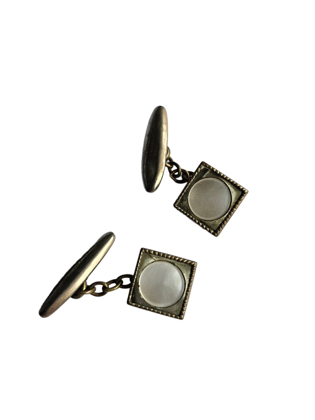 1930s Deco Silver Tone and MOP Cufflinks