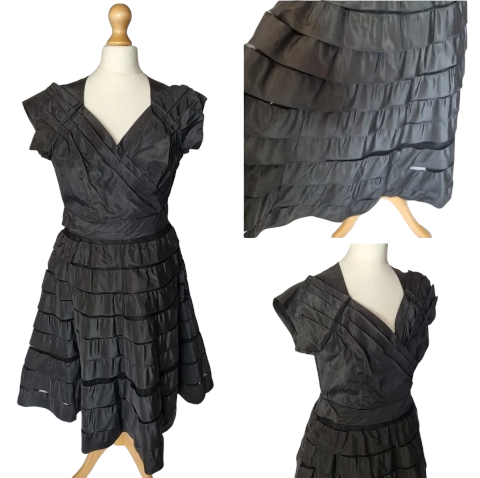 1950s Black Taffeta Dress With Layers