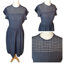 Load image into Gallery viewer, 1950s Dark Grey Cotton/Linen Dress With Waffle Pattern
