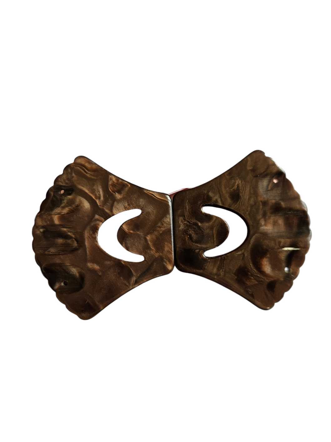 1930s Chocolate Brown Carved Galalith Buckle