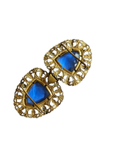 Load image into Gallery viewer, 1930s Huge Czech Blue Glass Filigree Buckle
