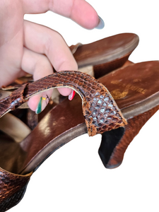 1940s Brown Mock Croc Platform Sandals