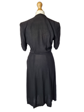 Load image into Gallery viewer, 1940s Black Bow Collar Dress
