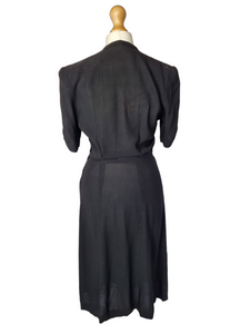 1940s Black Bow Collar Dress