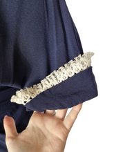 Load image into Gallery viewer, 1940s Navy Blue Crepe Dress With Lace Sleeves

