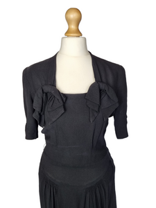 1940s Black Bow Collar Dress
